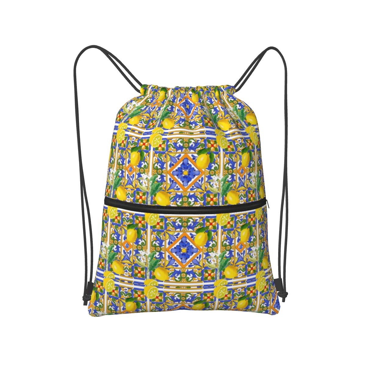 Tile Bag Drawstring - Summer ,Sicilian Tiles ,citrus,oranges Backpacks Multi-function