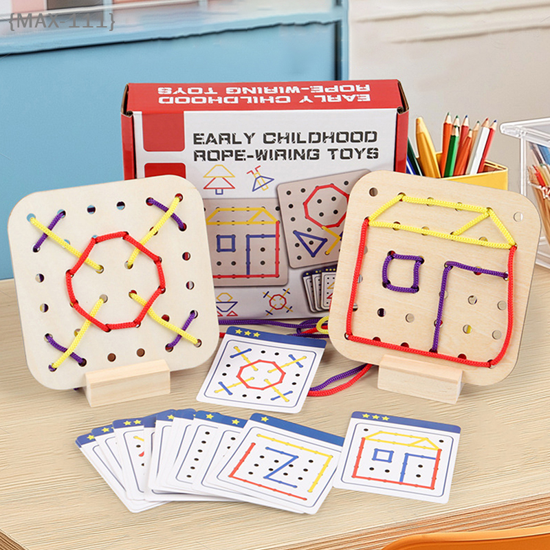 Board Game With Questions - 【F2-MAX111】Wooden Montessori Geometry Rope Threading Board