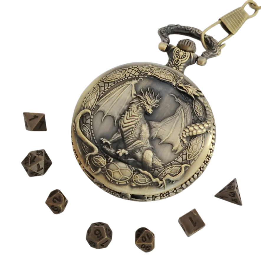 Board Game Pandemic - Polyhedral Dice Retro Dragon Pocket Watch