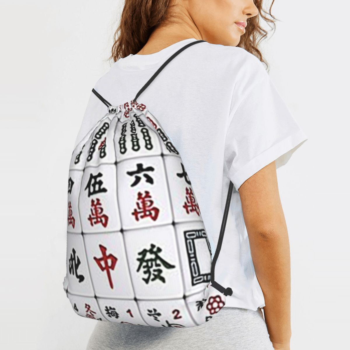 Mahjong Tile Pattern Backpacks – Tile Bag Drawstring Bewertung und Preis