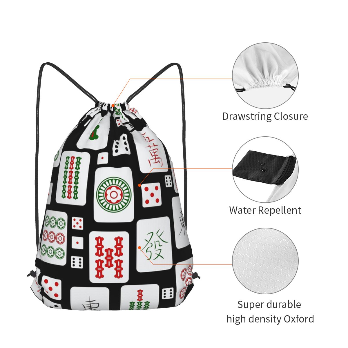 Mahjong Tiles Game Dice Backpa – Tile Bag Drawstring Bewertung und Preis
