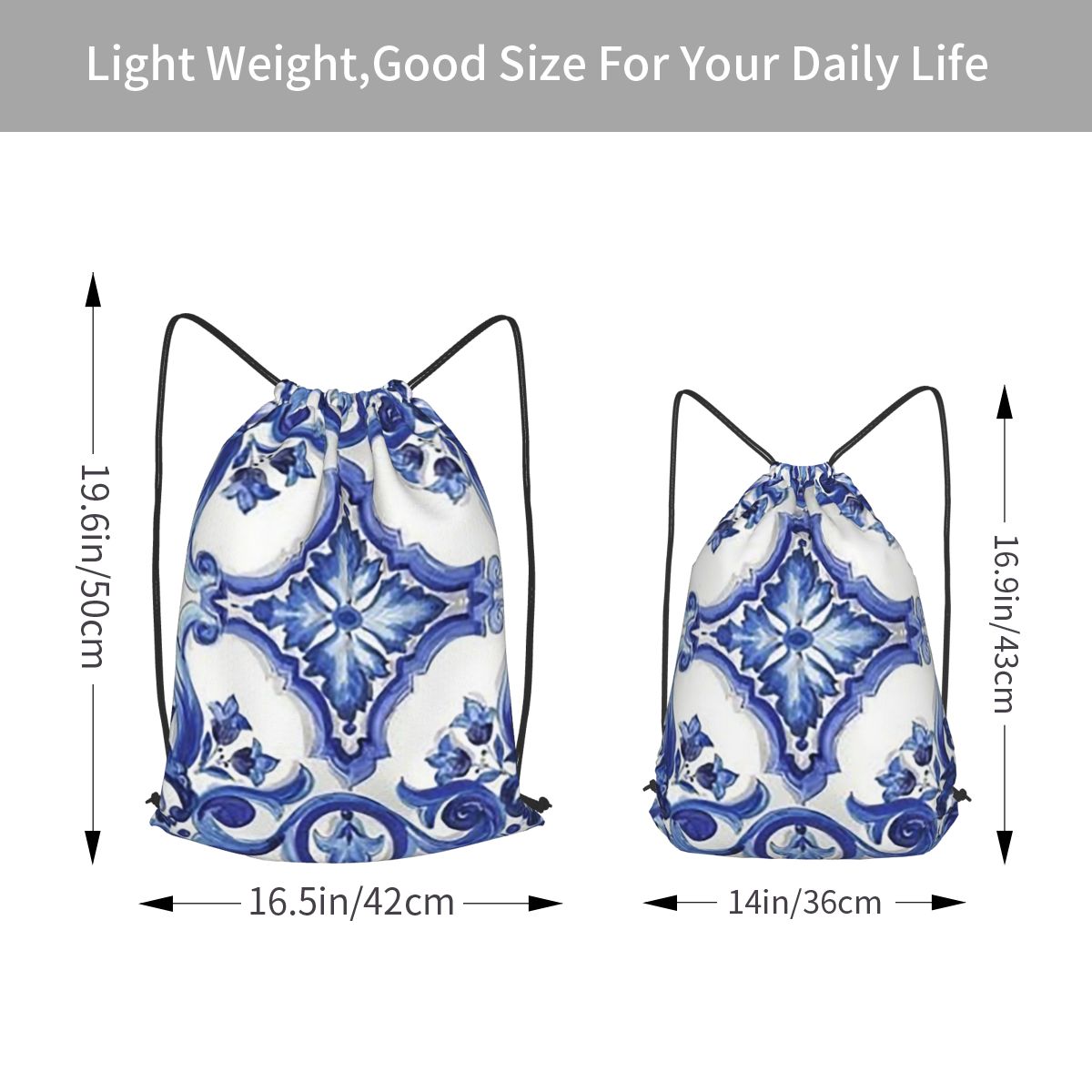 Blue Ornate Floral Mediterrane – Tile Bag Drawstring Bewertung und Preis