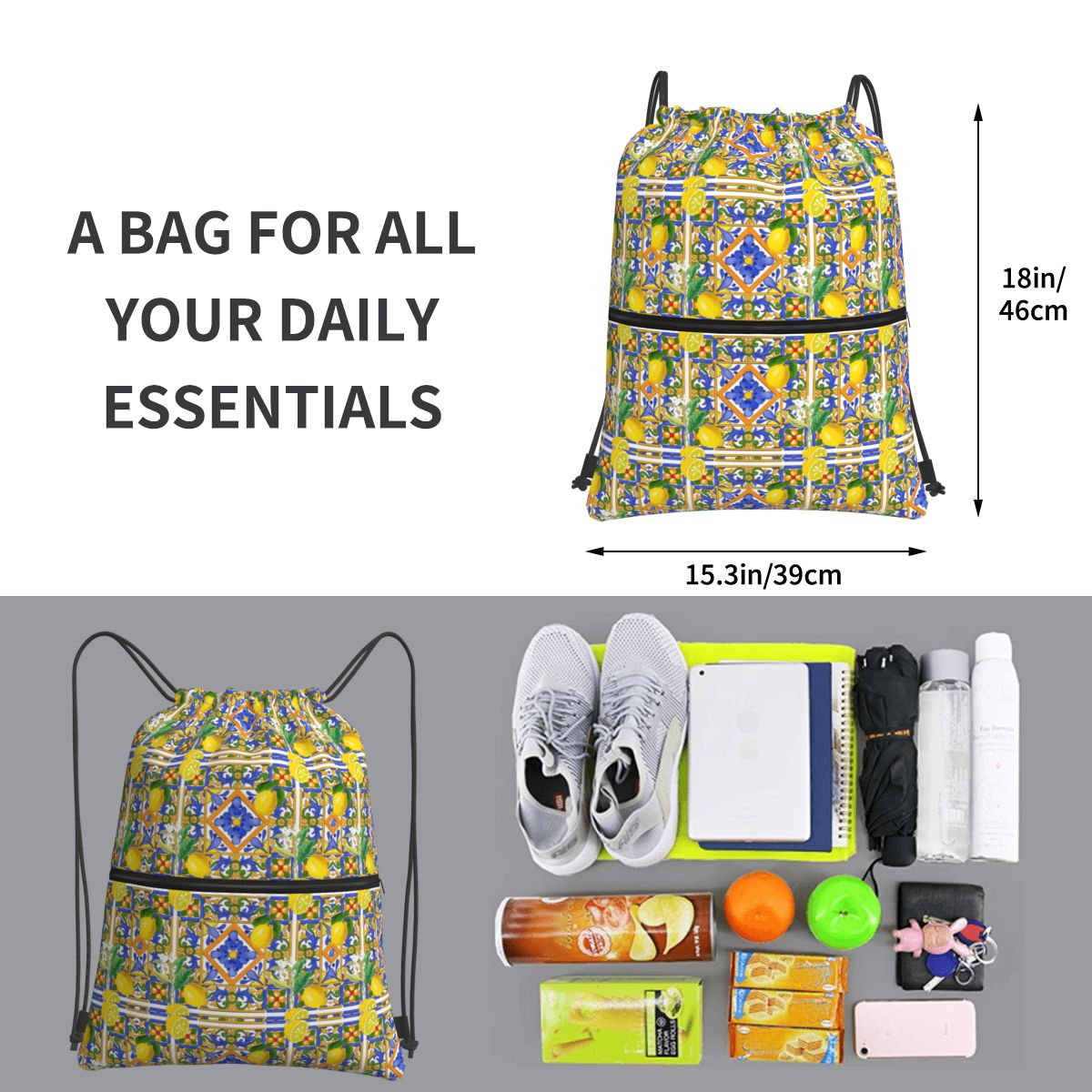 Summer ,Sicilian Tiles ,citrus – Tile Bag Drawstring Bewertung und Preis
