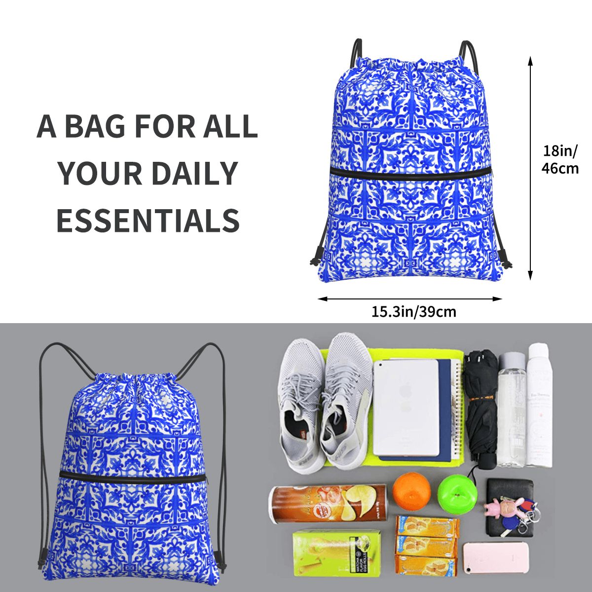 Portuguese Azulejo Tiles Backp – Tile Bag Drawstring Bewertung und Preis