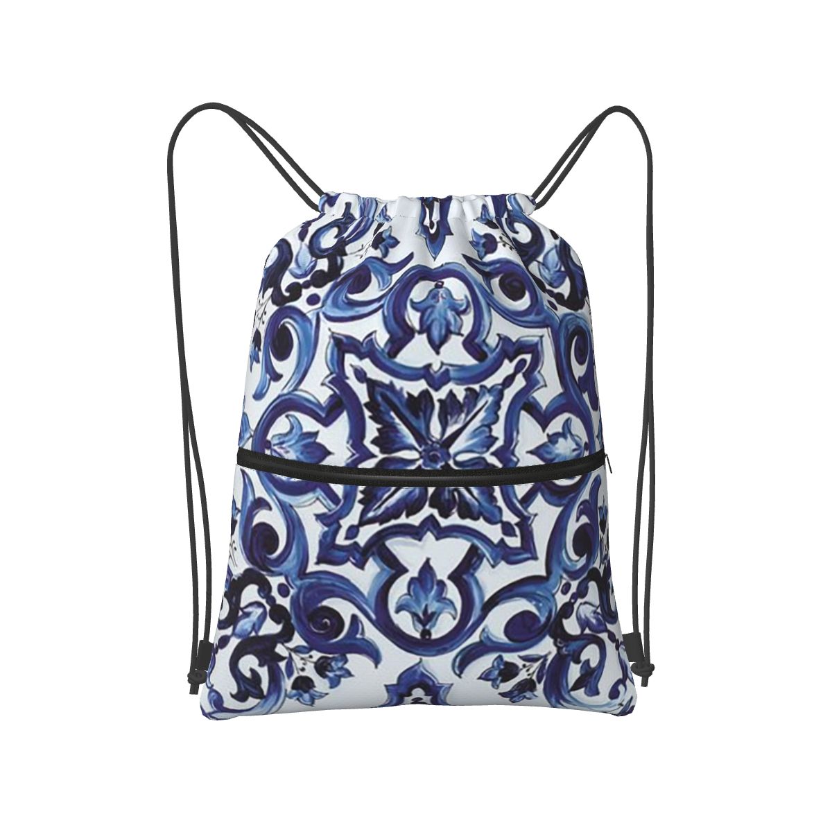 Blue Ornate Floral Mediterrane – Tile Bag Drawstring Bewertung und Preis