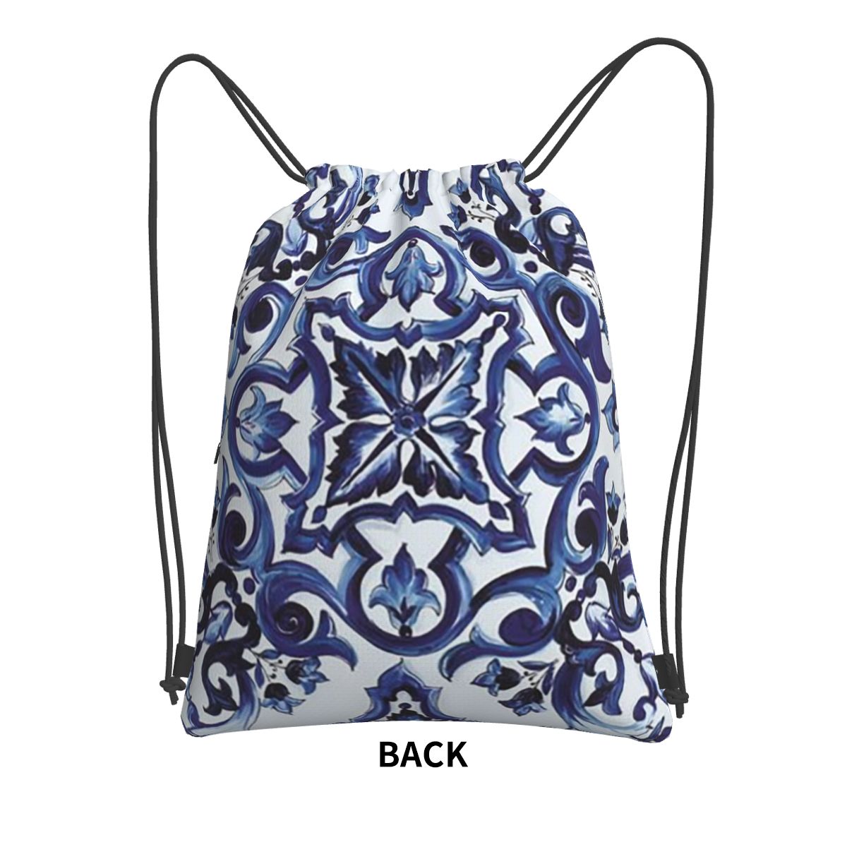 Blue Ornate Floral Mediterrane – Tile Bag Drawstring Bewertung und Preis