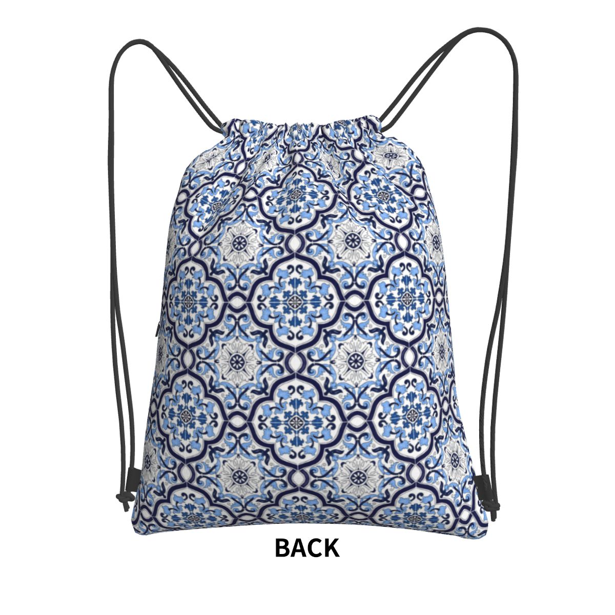 Blue Ornate Floral Mediterrane – Tile Bag Drawstring Bewertung und Preis