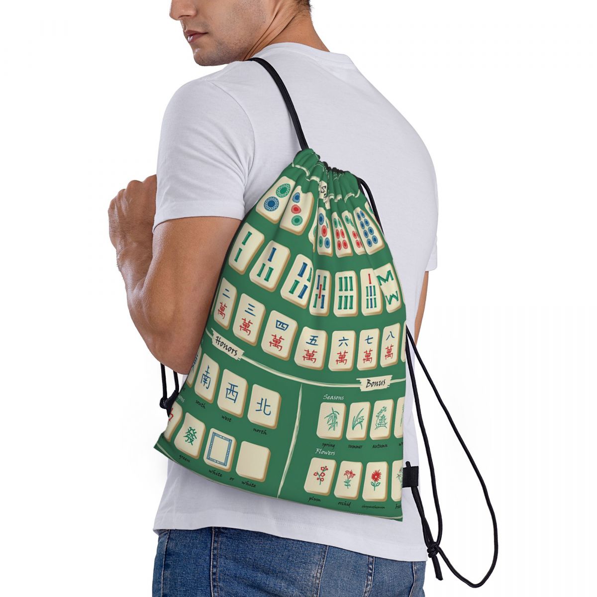 Mahjong Tile Pattern Backpacks – Tile Bag Drawstring Bewertung und Preis