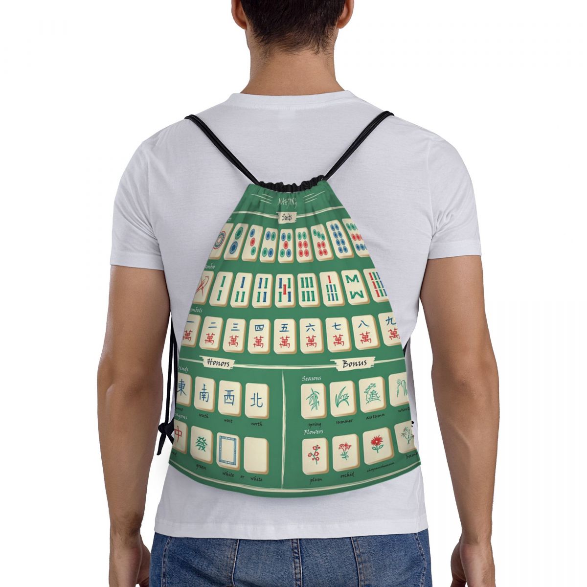 Mahjong Tile Pattern Backpacks – Tile Bag Drawstring Bewertung und Preis
