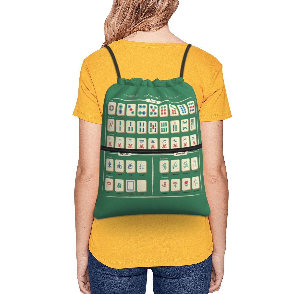Mahjong Tile Pattern Backpacks – Tile Bag Drawstring Bewertung und Preis