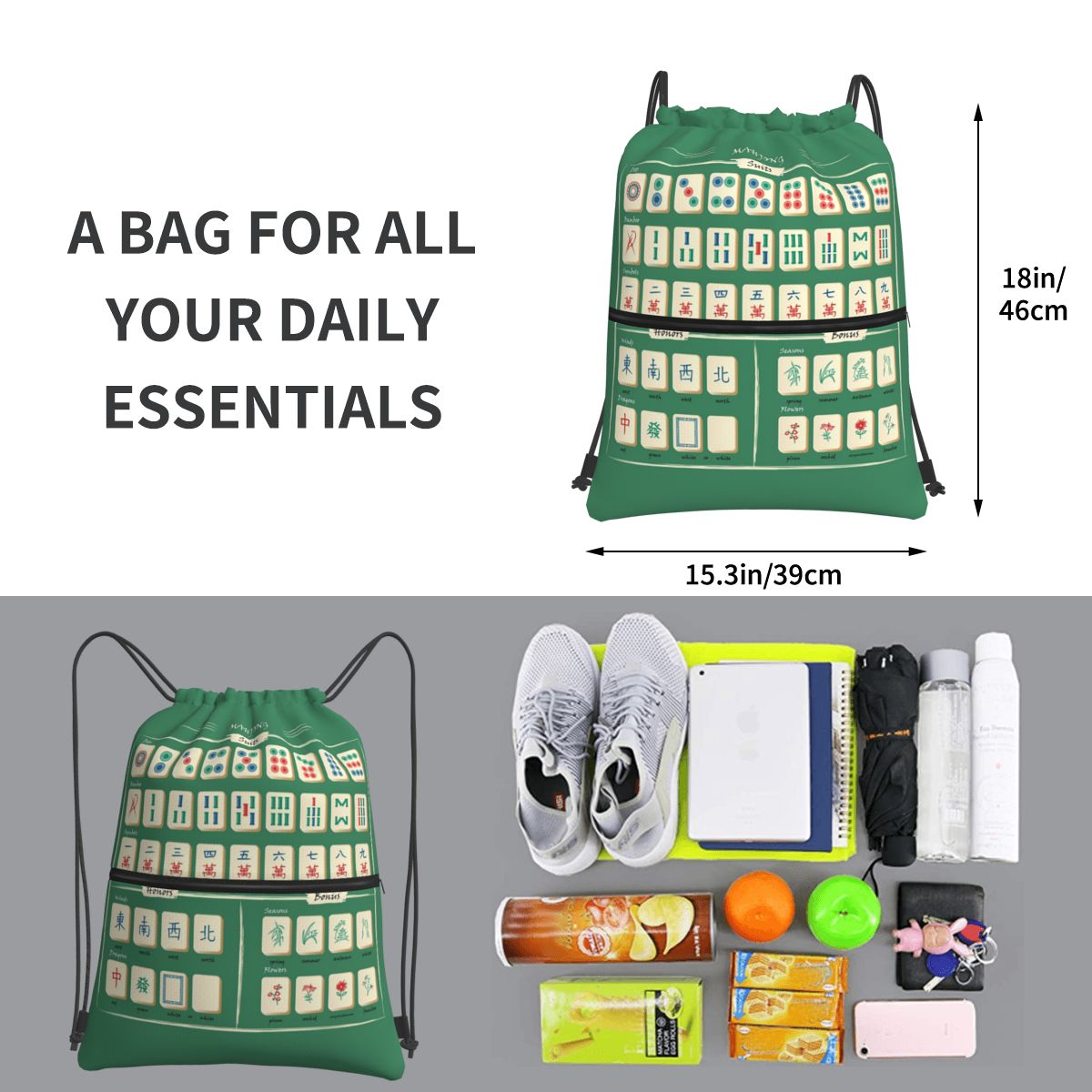 Mahjong Tile Pattern Backpacks – Tile Bag Drawstring Bewertung und Preis
