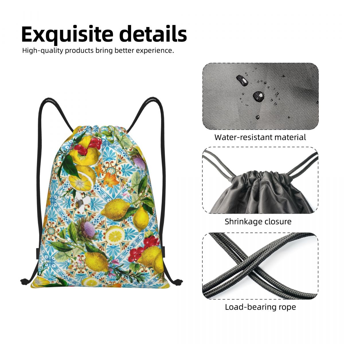 Sicilian Lemons And Romantic T – Tile Bag Drawstring Bewertung und Preis