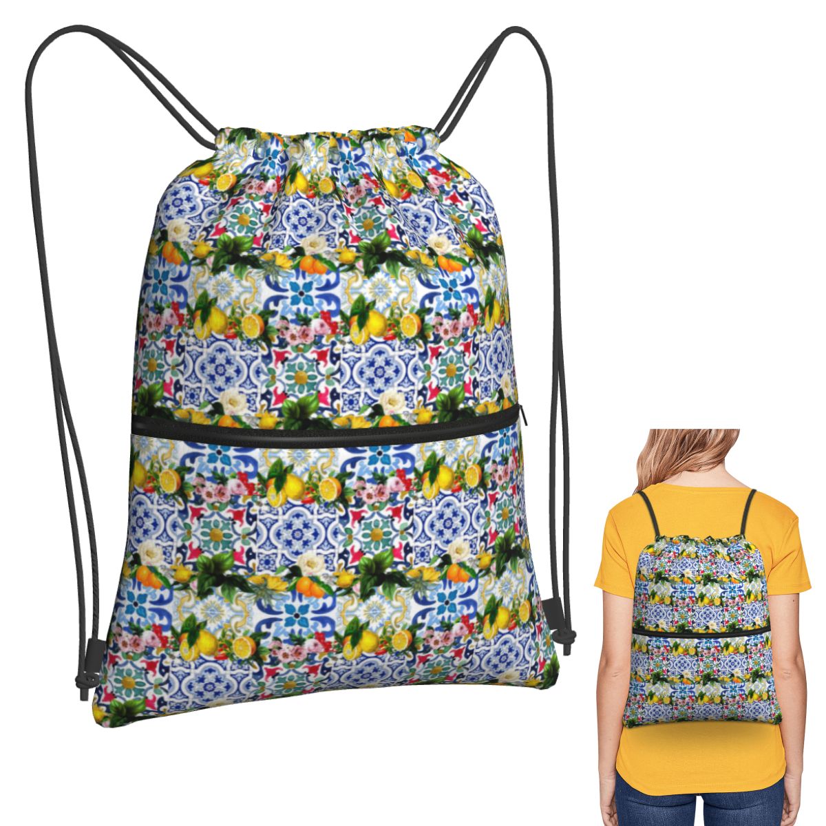 Sicilian Tiles,mediterranean,m – Tile Bag Drawstring Bewertung und Preis
