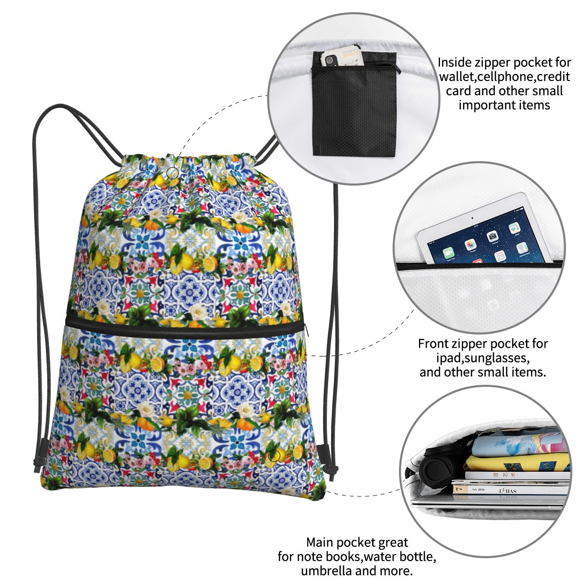 Sicilian Tiles,mediterranean,m – Tile Bag Drawstring Bewertung und Preis