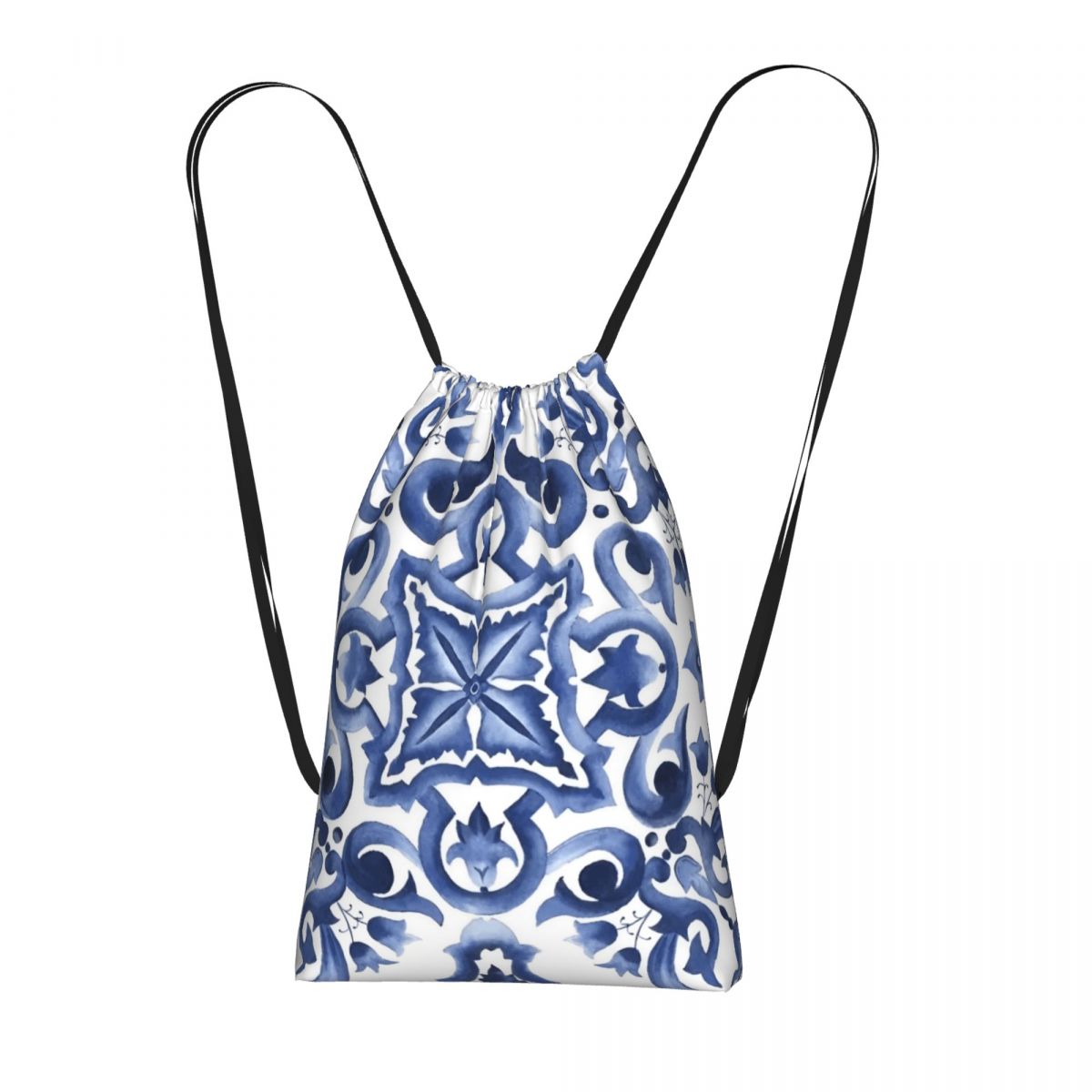 Blue Ornate Floral Mediterrane – Tile Bag Drawstring Bewertung und Preis